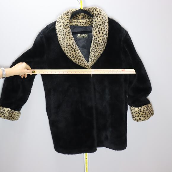 Monterey Fashions Faux Fur Leopard Trim Coat – Made in USA, L - Picture 5 of 5